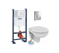 Pack WC Bâti autoportant avec Cuvette Porcher rimless + Abattant + Plaque chrome (ProjectPorcher-2)