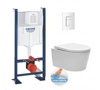 Pack WC Bâti autoportant avec Cuvette Swiss Aqua Technologies sans bride + Plaque blanche (ProjectSATrimless-4)