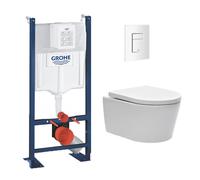 Pack WC Bâti autoportant avec Cuvette Swiss Aqua Technologies sans bride + Plaque blanche (ProjectSATrimless-4)