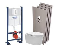 Pack WC Bâti autoportant + Cuvette SAT sans bride, fixations cachées + Plaque blanche + Set habillage (ProjectSATrimless-4-sabo)
