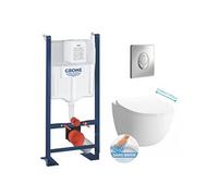 Pack WC Bâti autoportant + Cuvette Vitra Sento compacte sans bride + Plaque chrome (ProjectSentoRimlessCompact-2)
