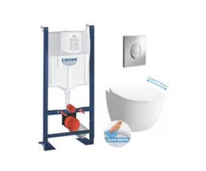 Pack WC Bâti autoportant + Cuvette Vitra Sento compacte sans bride + Plaque chrome (ProjectSentoRimlessCompact-2)