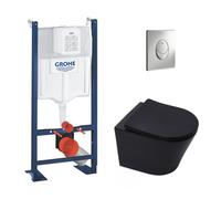 Pack WC Bâti-autoportant Rapid SL + WC Infinitio sans bride noir mat + Abattant softclose + Plaque chrome