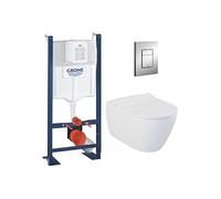 Pack WC Bâti-autoportant Rapid SL + WC sans bride Bello + Abattant softclose + Plaque chrome (ProjectBello-1)