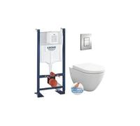 Pack WC Bâti-autoportant Rapid SL + WC sans bride Bello avec fixations invisibles + Abattant softclose + Plaque chrome mat