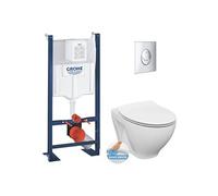 Grohe Pack WC Bâti autoportant Rapid SL + WC sans bride Cersanit + Abattant softclose + Plaque chrome (ProjectDormo-2)