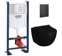 Pack WC Bâti autoportant Rapid SL + WC sans bride Infinitio 2.0 Noir mat + Abattant softclose + Plaque Noir mat