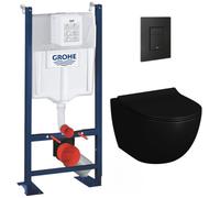 Pack WC Bâti autoportant Rapid SL + WC sans bride Infinitio 2.0 Noir mat + Abattant softclose + Plaque Noir mat