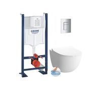 Pack WC Bâti autoportant Rapid SL + WC sans bride Infinitio + Abattant softclose + Plaque chrome (ProjectInfinitio2-1)