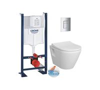 Pack WC Bâti Autoportant Rapid SL + WC sans bride Integra + Abattant softclose + Plaque chrome (ProjectIntegraRimless2-1)