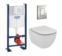 Pack WC Bâti Autoportant Rapid SL + WC sans bride Tesi + Abattant softclose + Plaque chrome (ProjectTesi-5-RT)