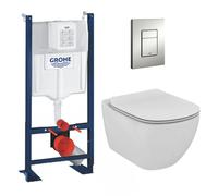 Pack WC Bâti Autoportant Rapid SL + WC sans bride Tesi + Abattant softclose + Plaque chrome (ProjectTesi-5)