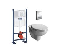Pack WC Bâti Autoportant Rapid SL + WC sans bride Vitra Normus + Abattant softclose + Plaque chrome (ProjectNormusRimless-1)