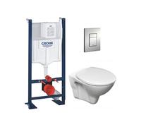 Pack WC Bâti Autoportant Rapid SL + WC suspendu Cersanit S-line Pro avec abattant + Plaque chrome mat (ProjectS-LinePro-5)