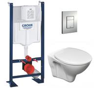 Pack WC Bâti Autoportant Rapid SL + WC suspendu Jika Neo avec abattant + Plaque chrome (ProjectS-LinePro-1-SP)