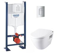Pack WC Bâti-autoportant Rapid SL + WC suspendu SM10 + Abattant softclose + Plaque chrome mat (ProjectSM10-5)