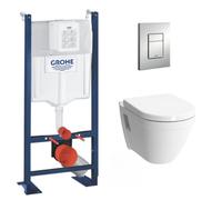 Grohe Pack WC Bâti Autoportant Rapid SL + WC suspendu Vitra S50 + Abattant softclose + Plaque chrome (ProjectS50Softclose-5)