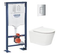 Pack WC Bâti autoportant Solido + WC sans bride SAT Brevis + Abattant ultra-fin softclose + Plaque chrome (AUTOPORTANT-BREVIS-1)