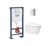 Pack WC Bâti autoportant Solido + WC sans bride SAT Brevis + Abattant ultra-fin softclose + Plaque chrome (AUTOPORTANT-BREVIS-1)