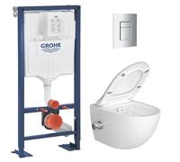 Pack WC Bâti autoportant Solido + WC sans bride SAT fonction bidet thermostatique + Plaque chrome