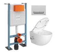 Pack WC Bâti autoportant V-Fix Core + WC SAT avec bidet thermostatique + Abattant SoftClose + Plaque chrome mat (VFTFSATCL5)