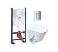 Pack WC Bâti autoportant + WC blanc mat sans bride Infinitio + Abattant frein de chute + Plaque chrome, ProjectInfinitioMat-1