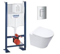 Pack WC Bâti autoportant + WC blanc mat sans bride Infinitio + Abattant frein de chute + Plaque chrome, ProjectInfinitioMat-1