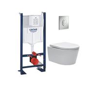 Grohe Pack WC Bâti autoportant + WC sans bride SAT + Abattant softclose + Plaque chrome mat (ProjectSATrimless-7)