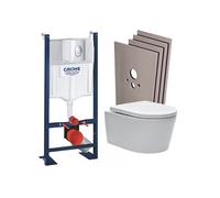 Pack WC bâti autoportant + WC sans bride SAT + Abattant softclose + Plaque chrome mat + Set habillage