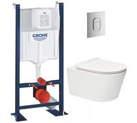 Pack WC Bâti autoportant + WC sans bride SAT Brevis + Abattant ultra-fin softclose + Plaque chrome