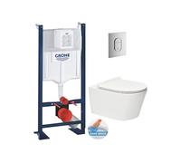 Pack WC Bâti autoportant + WC sans bride SAT Brevis + Abattant ultra-fin softclose + Plaque chrome (ProjectBrevis-8)
