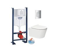 Pack WC Bâti autoportant + WC sans bride SAT Brevis + Abattant ultra-fin softclose + Plaque chrome (ProjectBrevis-1)