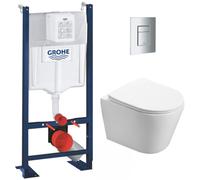 Pack WC Bâti autoportant + WC sans bride SAT Infinitio + Abattant softclose + Plaque chrome mat