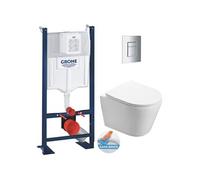 Pack WC Bâti autoportant + WC sans bride SAT Infinitio + Abattant softclose + Plaque chrome mat (ProjectInfinitio-5)