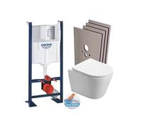Pack WC Bâti autoportant + WC sans bride SAT Infinitio + Abattant softclose + Plaque Chrome mat + Set habillage