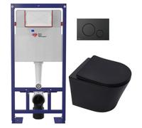 Pack WC bâti-autoportant + WC sans bride SAT Infinitio + Abattant SoftClose + Plaque noir mat (SMART-BlackInfinitio-M678)