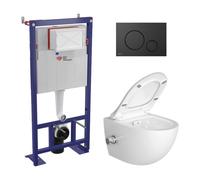 Pack WC bâti-autoportant + WC sans bride SAT Infinitio avec fonction bidet thermostatique + Abattant softclose + Plaque noir mat