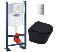 Pack WC Bâti autoportant + WC sans bride SAT Infinitio Noir mat + Abattant softclose + Plaque chrome mat