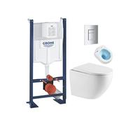 Grohe - Pack WC Bâti autoportant + WC sans bride Vortex SAT Fusion + Abattant softclose + Plaque Chrome