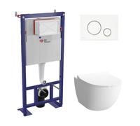 Pack WC bâti-autoportant + WC SAT infinitio sans bride fixations invisibles + Abattant softclose + Plaque blanche/chrome