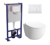 Pack WC bâti-autoportant + WC SAT infinitio sans bride fixations invisibles + Abattant softclose + Plaque blanche