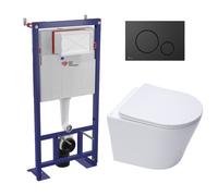 Pack WC bâti-autoportant + WC SAT Infinitio sans bride fixations invisibles + Abattant softclose + Plaque noir mat