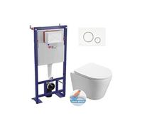 Pack WC bâti-autoportant WC SAT Infinitio sans bride fixations invisibles + Abattant softclose + Plaque blanche/chrome