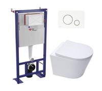 Pack WC bâti-autoportant + WC SAT Infinitio sans bride fixations invisibles + Abattant softclose + Plaque blanche/chrome