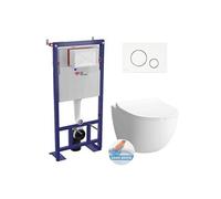 Pack WC bâti-autoportant - WC SAT infinitio sans bride fixations invisibles + Abattant softclose + Plaque blanche/chrome