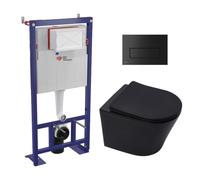 Pack WC Bâti autoportant + WC SAT Infinitio sans bride noir mat + Abattant softclose + Plaque noire mat