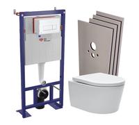 Pack WC bâti-autoportant + WC SAT sans bride + Abattant softclose + Plaque blanche + Set d'habillage