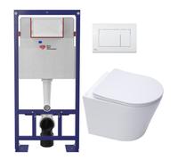 Pack WC bâti-autoportant + WC SAT sans bride + Abattant SoftClose + Plaque blanche (SMART-Infinitio-M270)