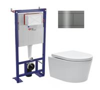 Pack WC bâti-autoportant + WC SAT sans bride + Abattant softclose + plaque en acier inoxydable, revêtement PVD, Gun Metal
