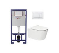 Pack WC bâti-autoportant + WC SAT sans bride fixations invisibles + Abattant softclose + Plaque blanche (SMART-Brevis-9)